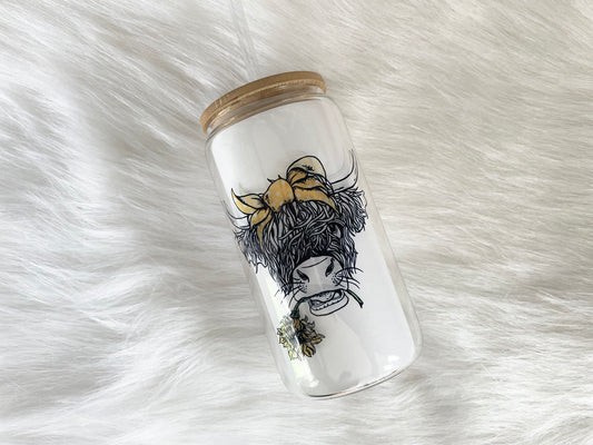 Highland Cow Beer Can Glass