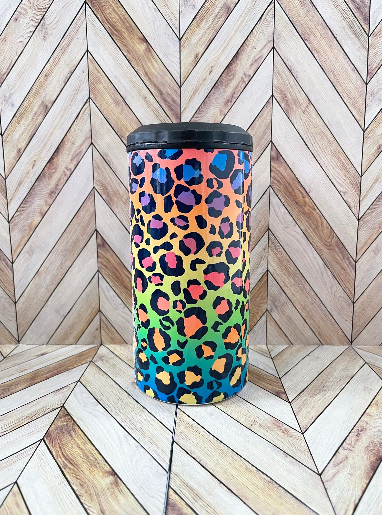 Personalized Rainbow Leopard 4 in 1 Can Cooler