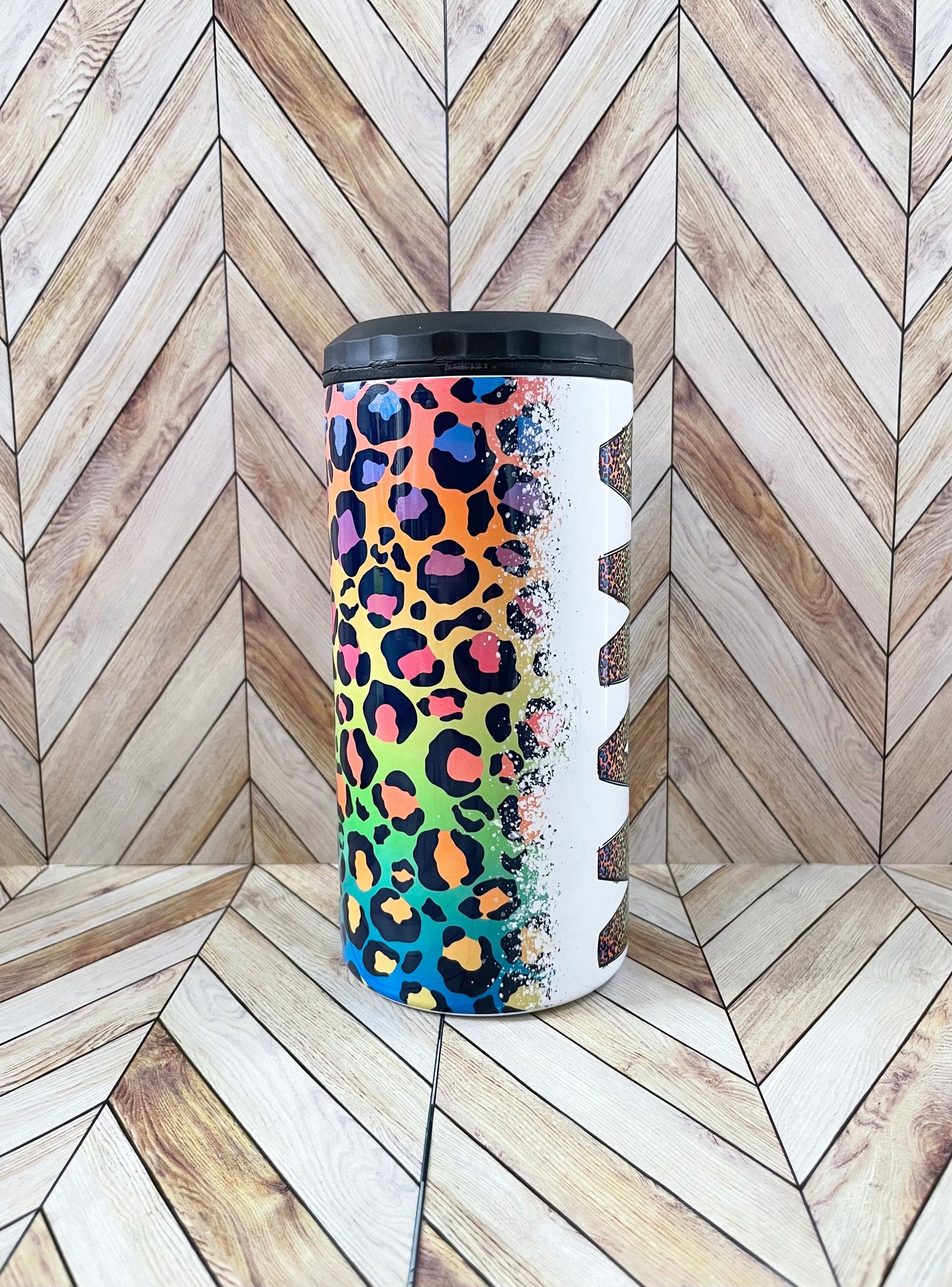 Personalized Rainbow Leopard 4 in 1 Can Cooler