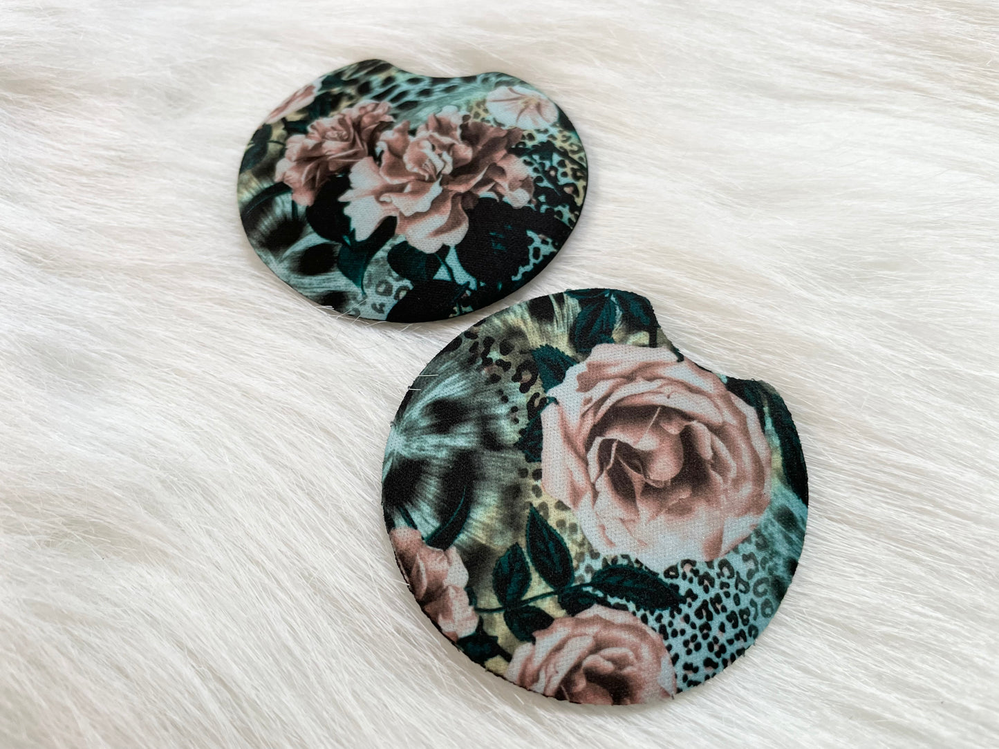 Flowered Cheetah Car Coaster - Set of 2