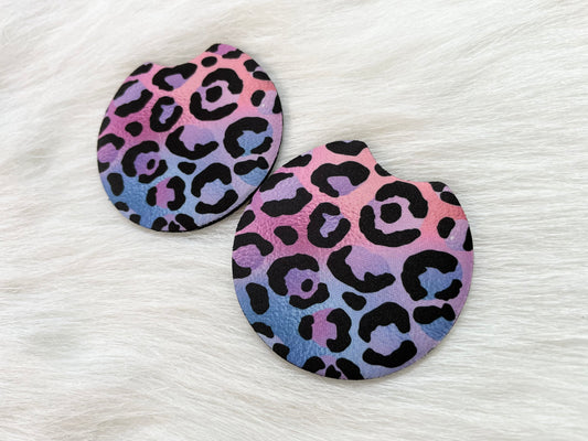 Pastel Leopard Car Coaster - Set of 2