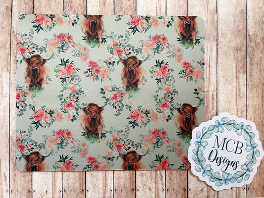 Floral Highland Cow Mouse Pad