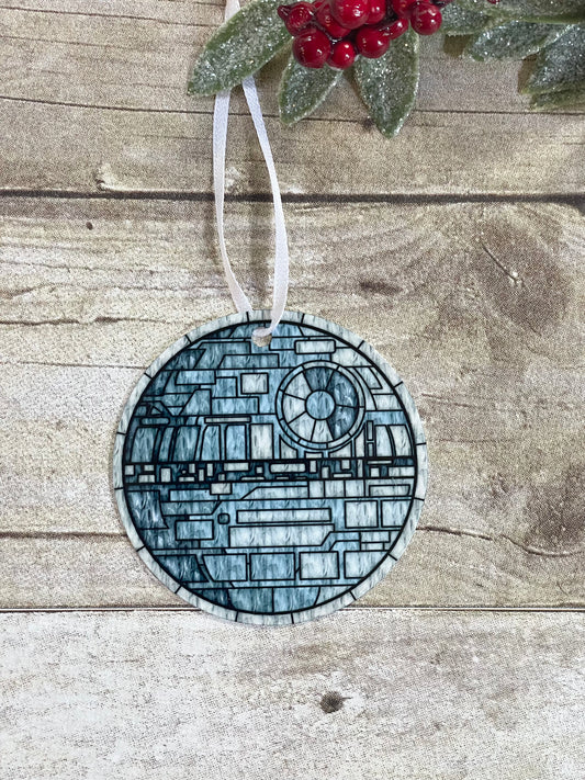 Death Star Stained Glass Christmas Ornament