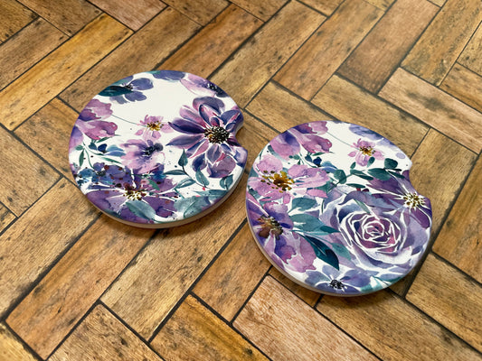 Purple Flowers Car Coaster - Set of 2